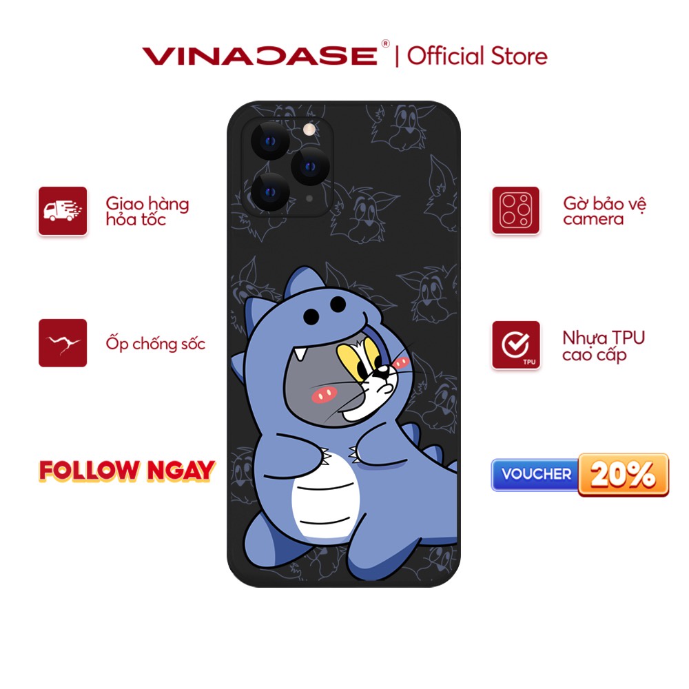 Ốp lưng Vina Case Iphone 6S/6 Plus/7G/8G/X/Xs/11/12/....dẻo cạnh vuông bảo vệ camera hình Mèo và Chuột