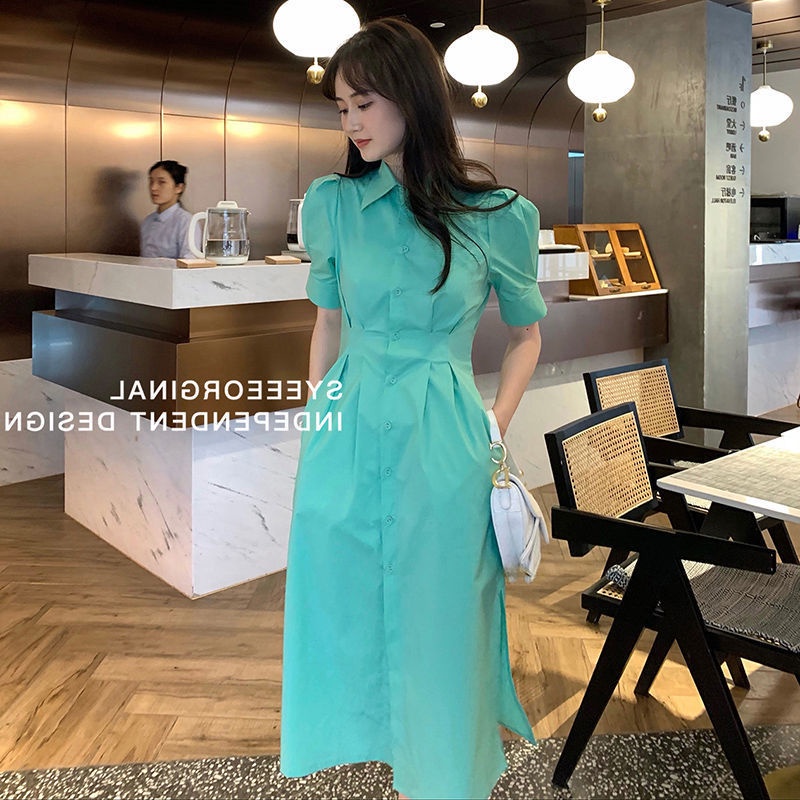 Đầm Sơ Mi Tay Phồng Cổ Bẻ Thời Trang Mùa Hè Pháp