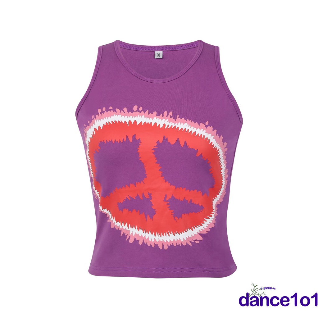 Áo Tank Top Không Tay Cổ Tròn In Biểu Tượng Hòa Bình Thời Trang Mùa Hè Cho Nữ