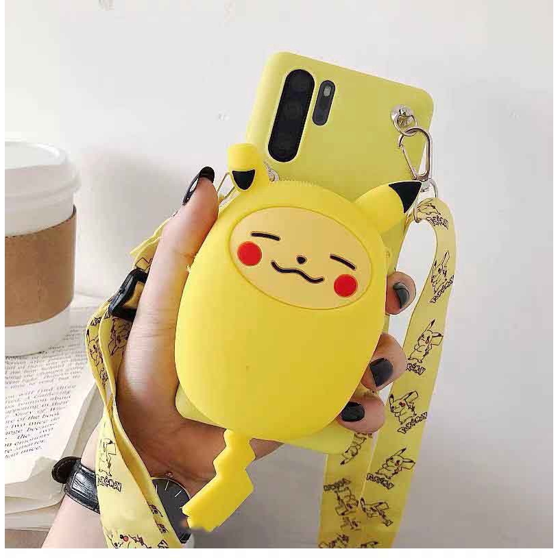 Ốp lưng kiêm ví tiền Pikachu dễ thương cho Samsung Galaxy A10 A20 A30 A40 A50 A60 A70 A80 M10 M20 M30 M40 A10e A20e A8S