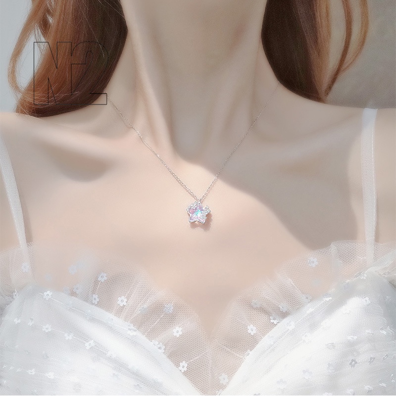 Vòng cổ hợp kim mặt dây hình mặt trăng/ngôi sao đính đá zircon phong cách Hàn Quốc xinh xắn