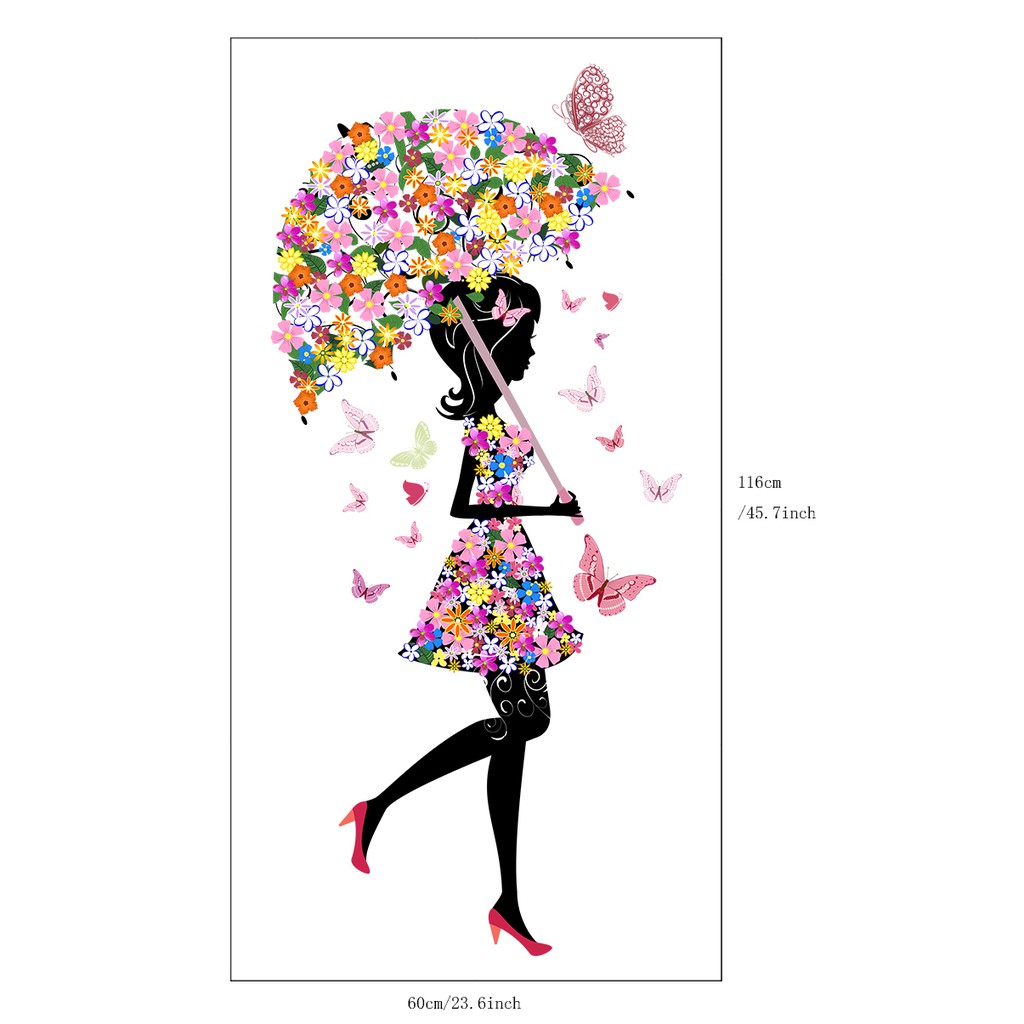 Decal dán kính cao cấp - Cô Gái Cây Dù Hoa ( 60x116cm )