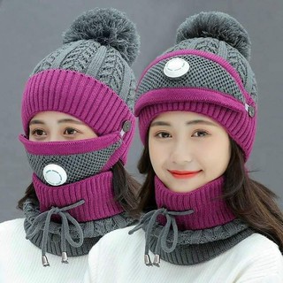 Set Mũ Len Kèm Khăn Quàng Cổ Và Khẩu Trang Bằng Len Phong Cách Hàn Quốc Cho Nữ NÓN LEN KHẨU TRANG VÀ khăn QUÀNG CỔ
