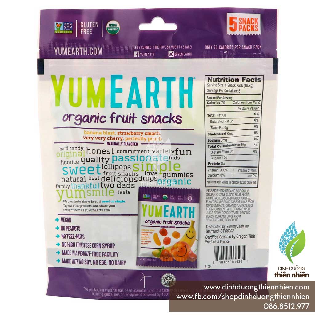 Kẹo Mềm Trái Cây Hữu Cơ Yum Earth Organic Fruits Snack, Mix 2 Loại (2 Gói Nhỏ) YumEarth