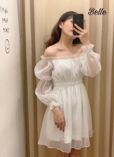 Đầm trắng tay bồng bo chun
