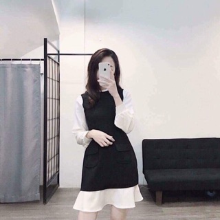 Váy đuôi cá đen phối tay trắng