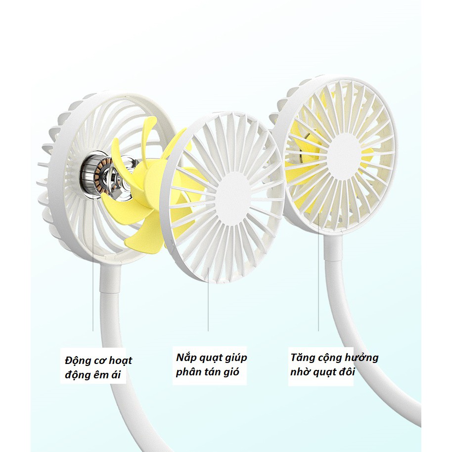 Quạt đeo cổ di động, quạt tạo gió cực mát siêu êm, quạt sạc USB nhỏ gọn tiện lợi, quạt du lịch phượt