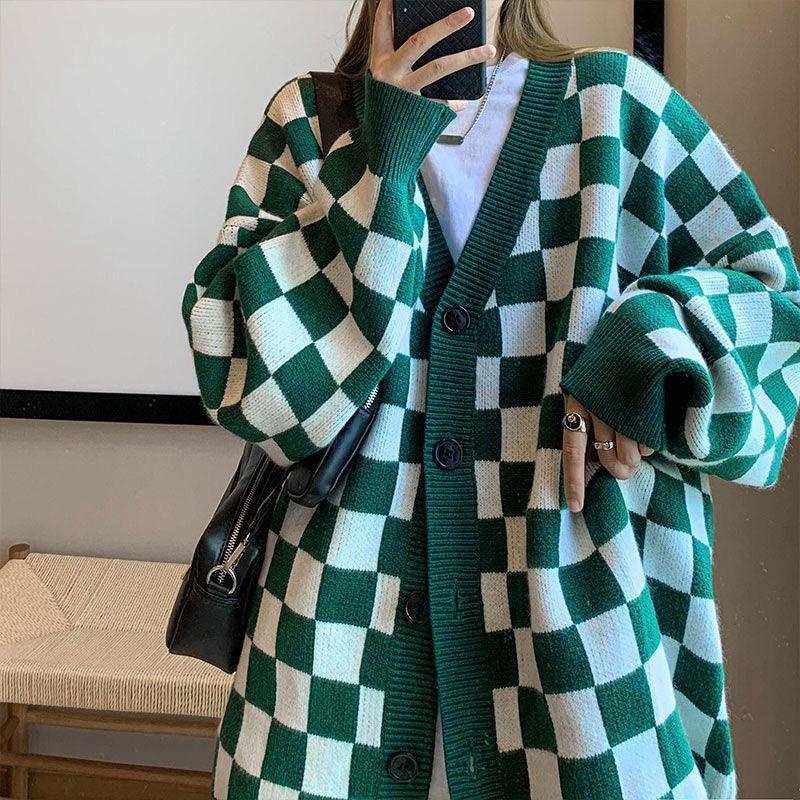 Áo khoác cardigan dáng rộng họa tiết trẻ trung mới kiểu Vintage cho nữ