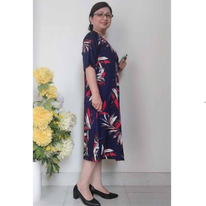 Váy Đầm Trung Niên Form Chữ A - Vải Lụa Đũi Không Co Giãn Mát - Size 50Kg - 85Kg | BigBuy360 - bigbuy360.vn