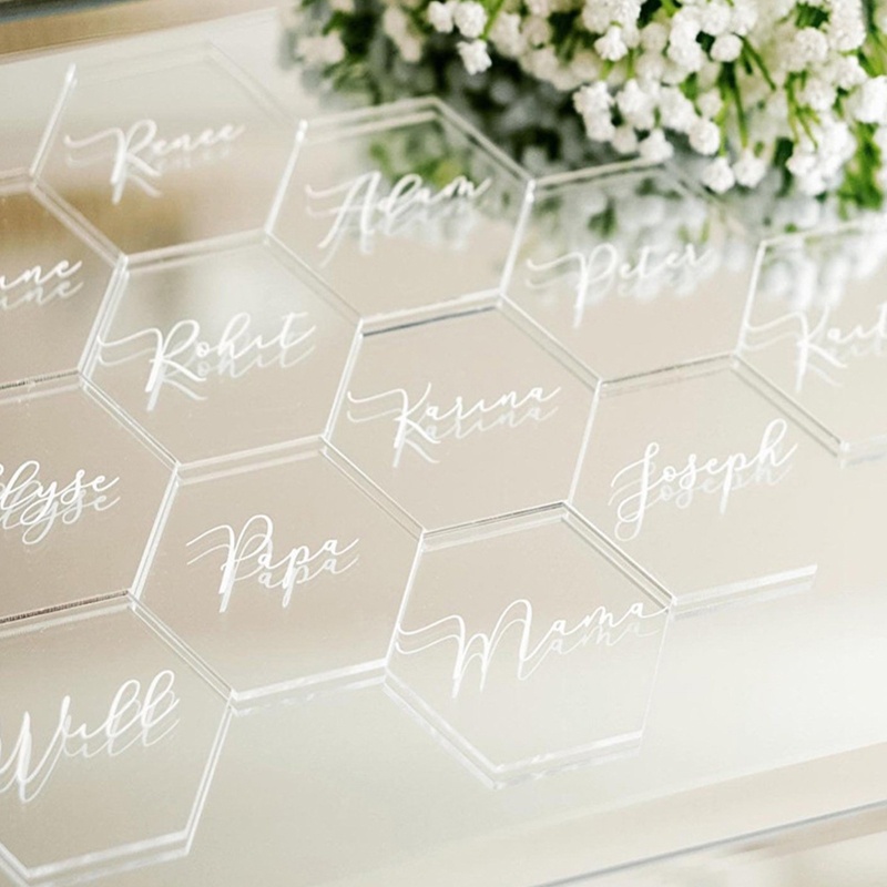 Set 20 Thẻ Nam Châm Hình Lục Giác Màu Trong Suốt Trang Trí Tiệc Cưới