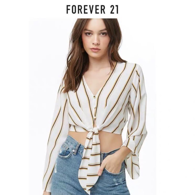 Croptop sọc kẻ F21 / S-M / auth nguyên tag