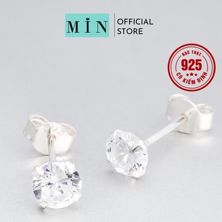 (Clip + Ảnh thật) Khuyên tai bạc nụ đá Min Silver, bông tai nữ nhiều size sử dụng chốt bạc