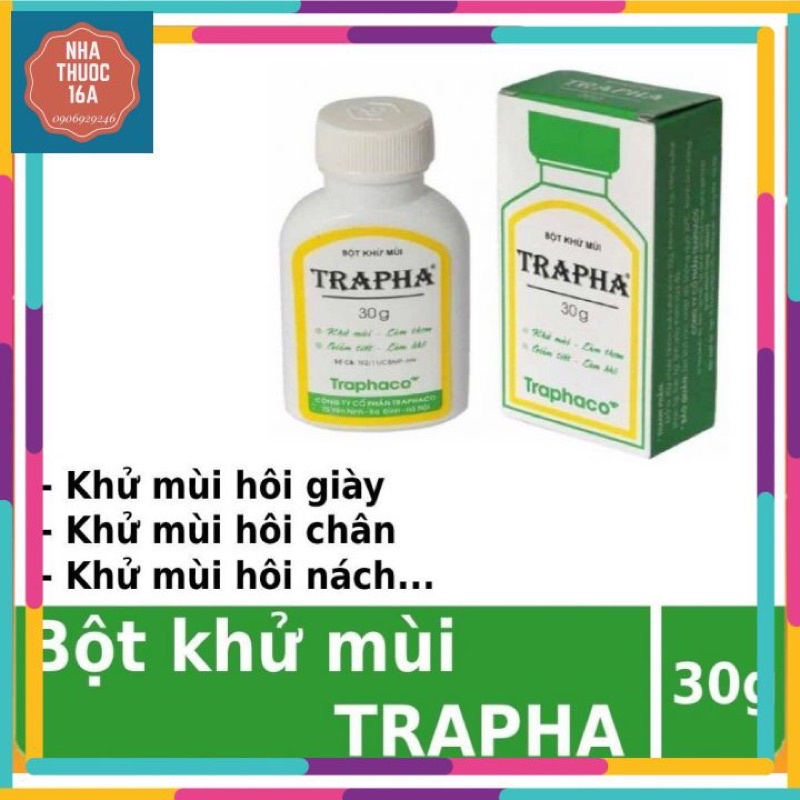 BỘT KHỬ MÙI TRAPHA - ĐÁNH BAY MÙI ẨM, HÔI GIÀY, HÔI CHÂN - CHAI 30G