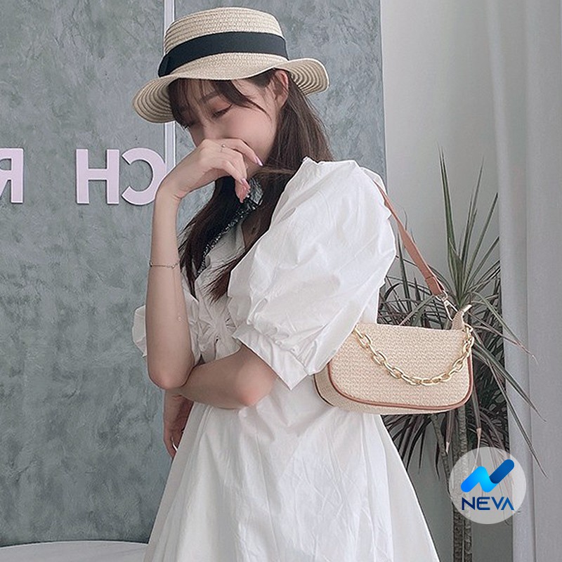 (HOT) Túi Kẹp Nách Chất Cói Siêu Nhẹ Phối Quai Da Xích Xinh Xắn NEVA939
