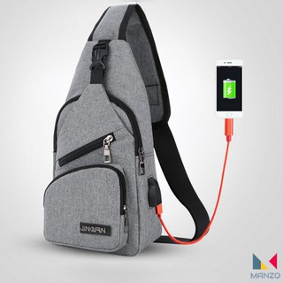 Túi đeo chéo vải có cổng sạc USB cho Nam nữ- Manzo DC003 ( Tặng cáp nối USB)