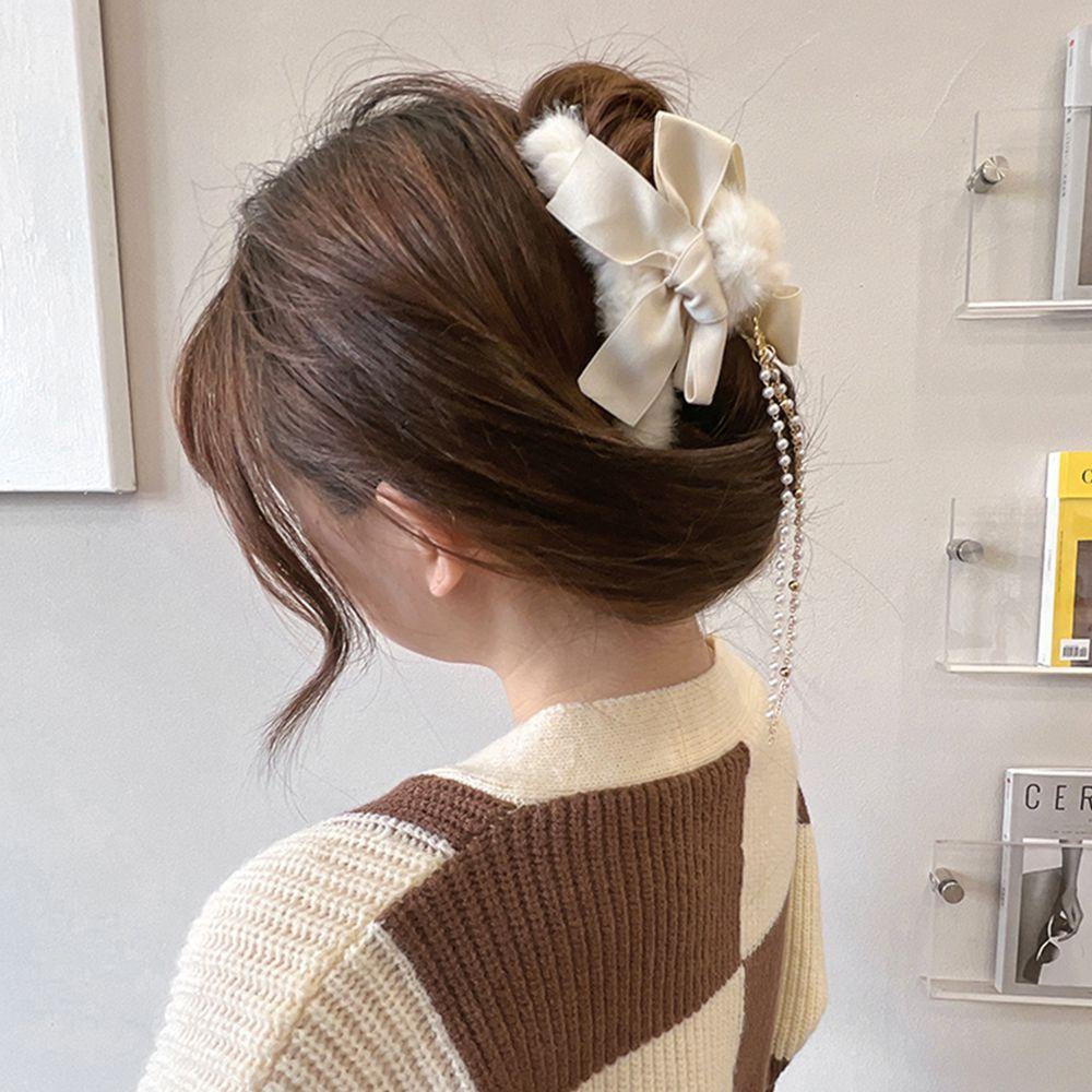 Kẹp Tóc Móng Vuốt Đính Mặt Lông Dài Thời Trang