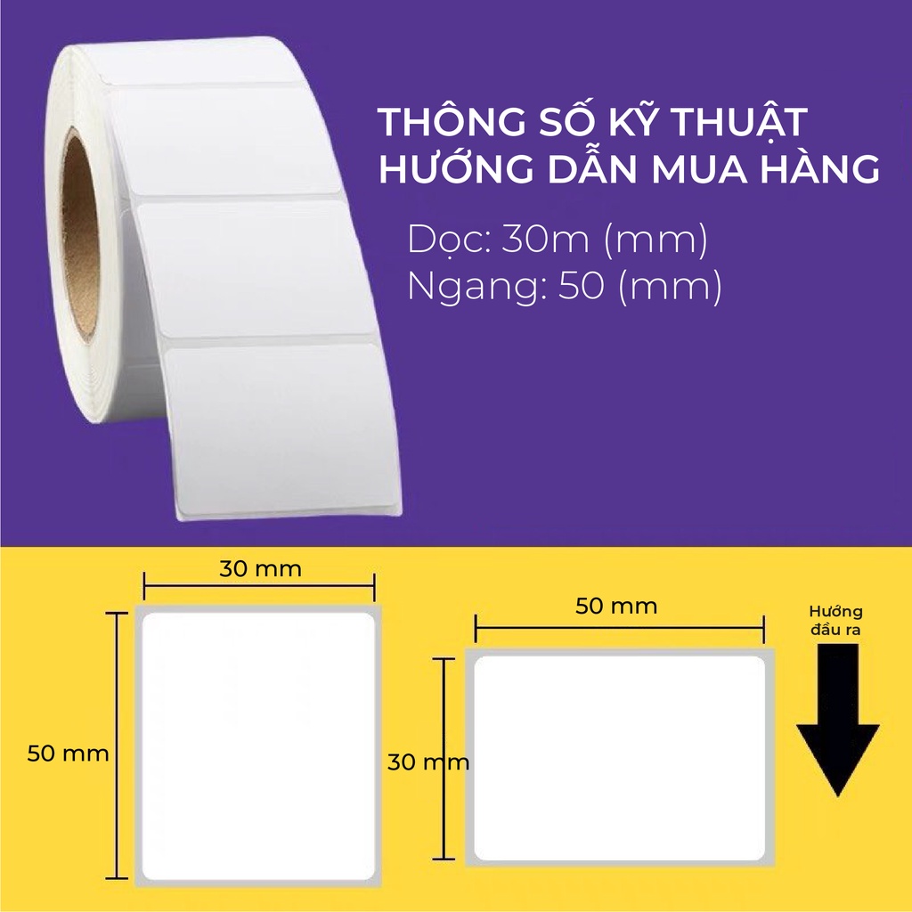 Giấy In Nhiệt In Tem Trà Sữa , Trà Chanh  5S Kích Thước 50x30 mm, Cuộn 800 Tờ Bo Góc 4 Cạnh