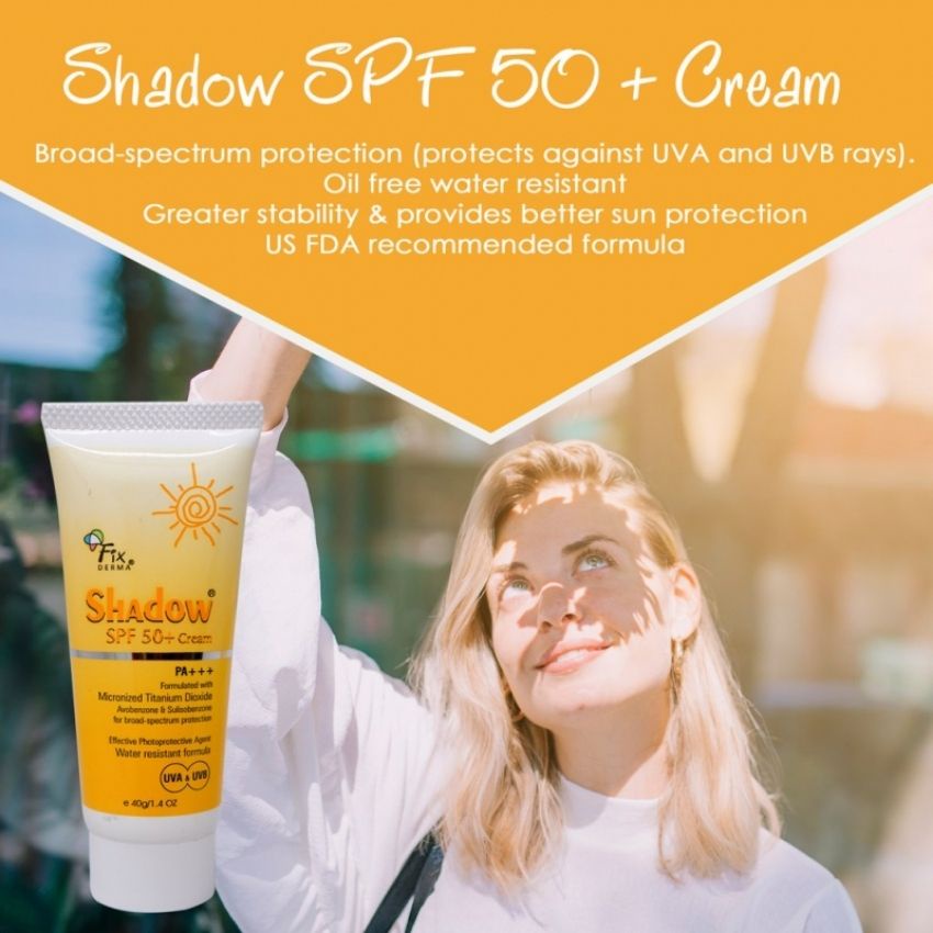 Kem chống nắng Fixderma Shadow SPF 50+ 30+, dạng kem mỏng nhẹ không gây bí da dưỡng ẩm dành cho da dầu và mọi loại da