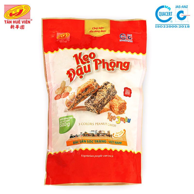 Kẹo thèo lèo 3 màu đậu phộng Tân Huê viên túi 500g Đặc sản Sóc Trăng