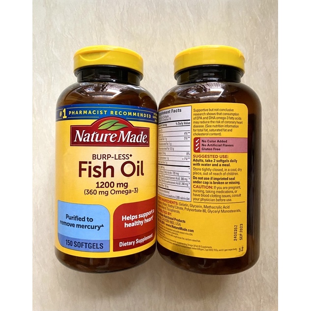 Viên uống Dầu Cá Nature Made Fish Oil 1200mg 360mg Omega 3 150 viên