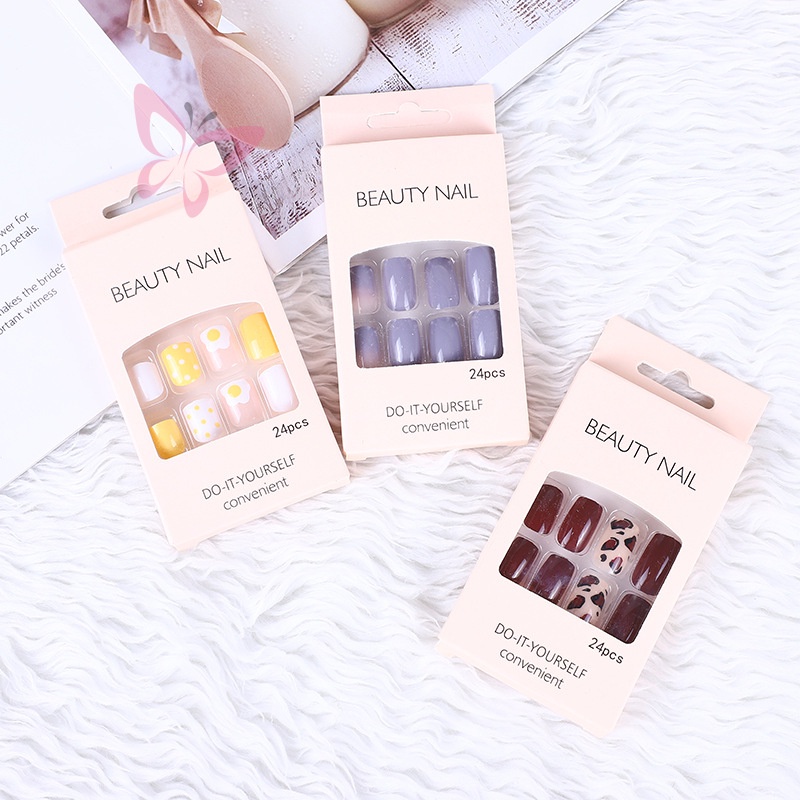 Móng Tay Giả Đính Nơ Hình Gấu Dễ Thương/Móng Tay Giả 3d / Móng Tay Giả Kèm Keo Móng Dài/ nơ kèm keo dán dễ thương xinh xắn