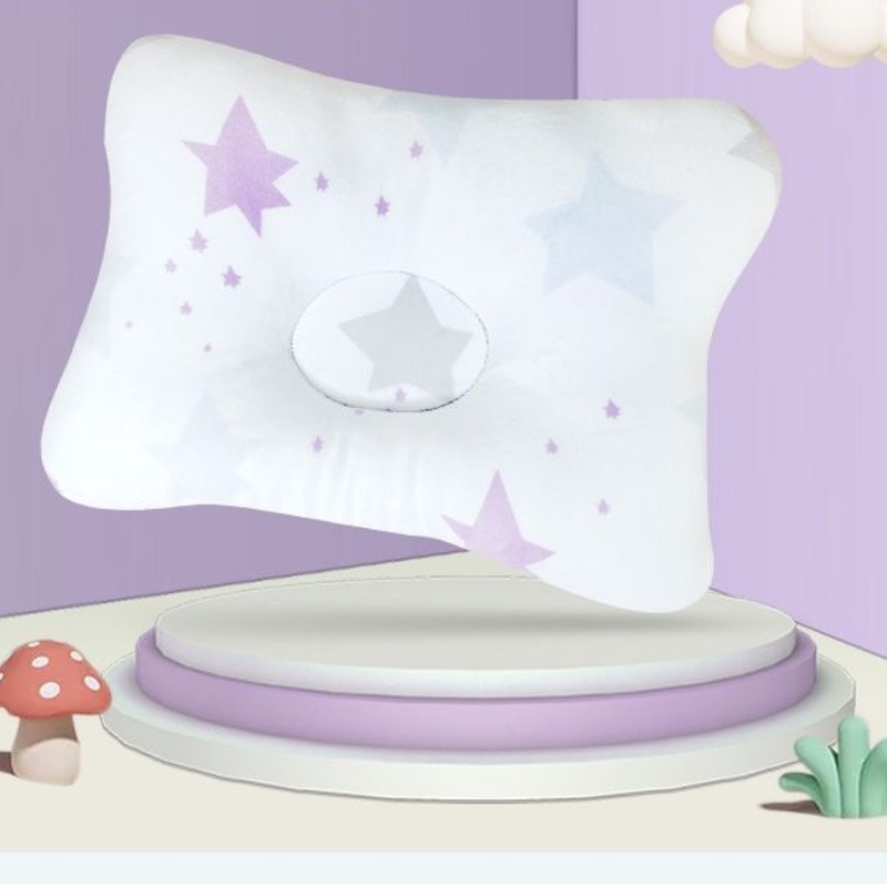 Gối Ngủ Định Hình Đầu Bằng Cotton Thoáng Khí Chống Bẹp Đầu 24 Giờ In Họa Tiết Hoạt Hình Cho Bé Sơ Sinh