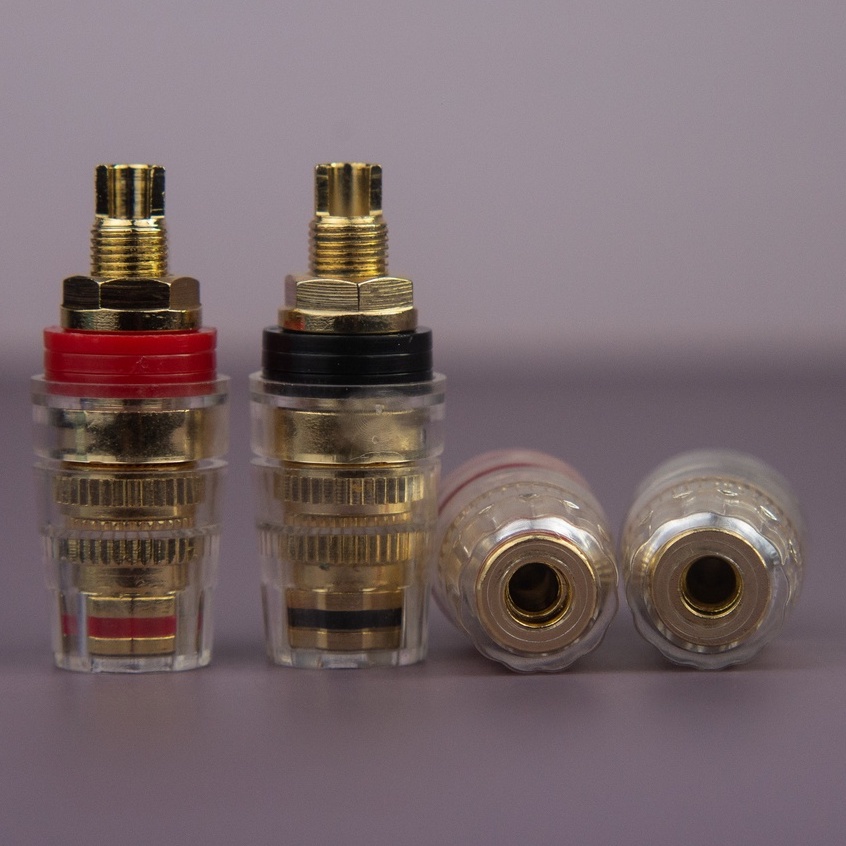 Jack loa cọc loa loại tốt 1 bộ 4 cái đỏ đen mạ vàng trong suốt