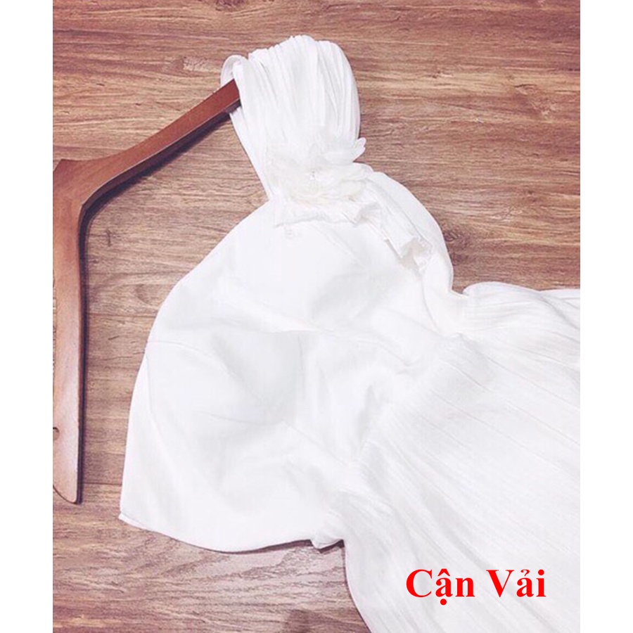 Đầm dự tiệc dáng xòe phối tầng lệch vai sang trong váy đi cưới dạo phố siêu xinh