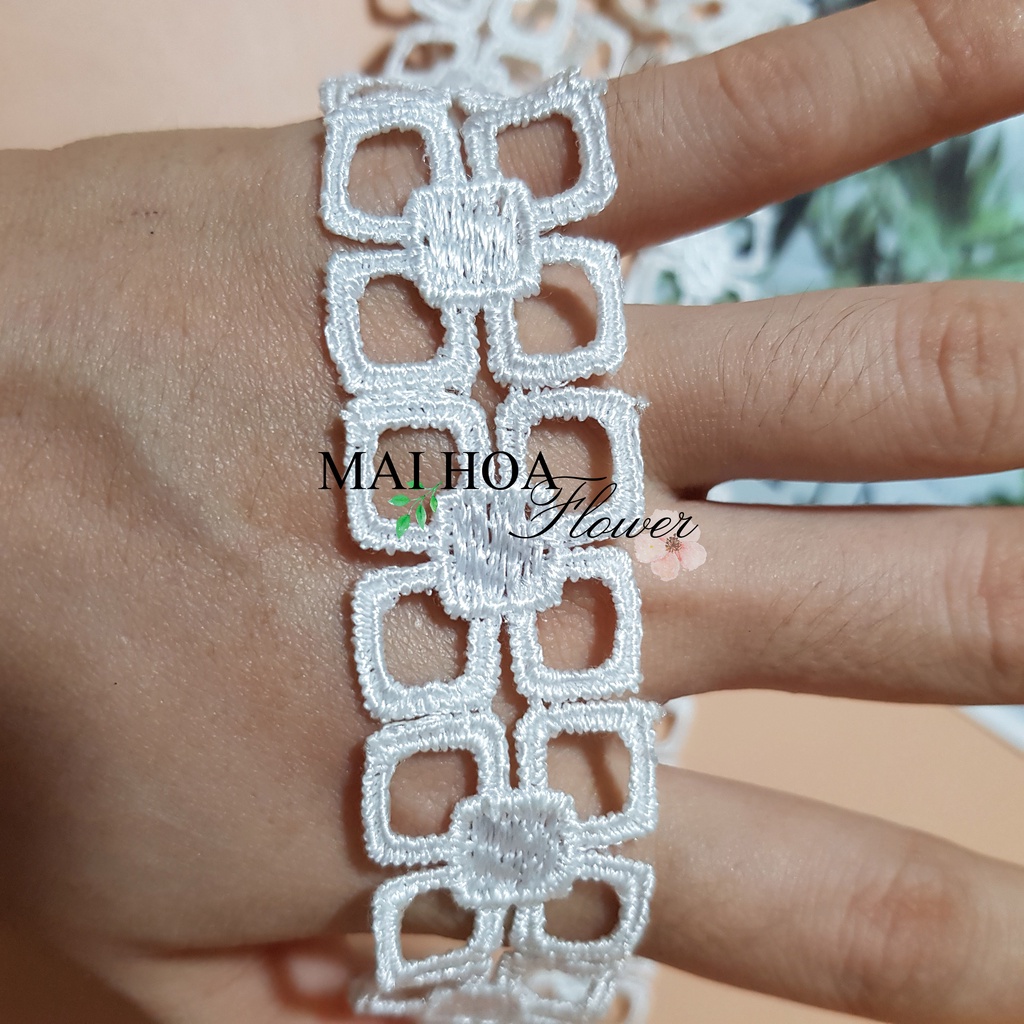 RC34 Cuộn 13 mét dây viền ren trắng may váy áo ren chỉ ren thêu hoa may đồ rộng 2cm Maihoaflower
