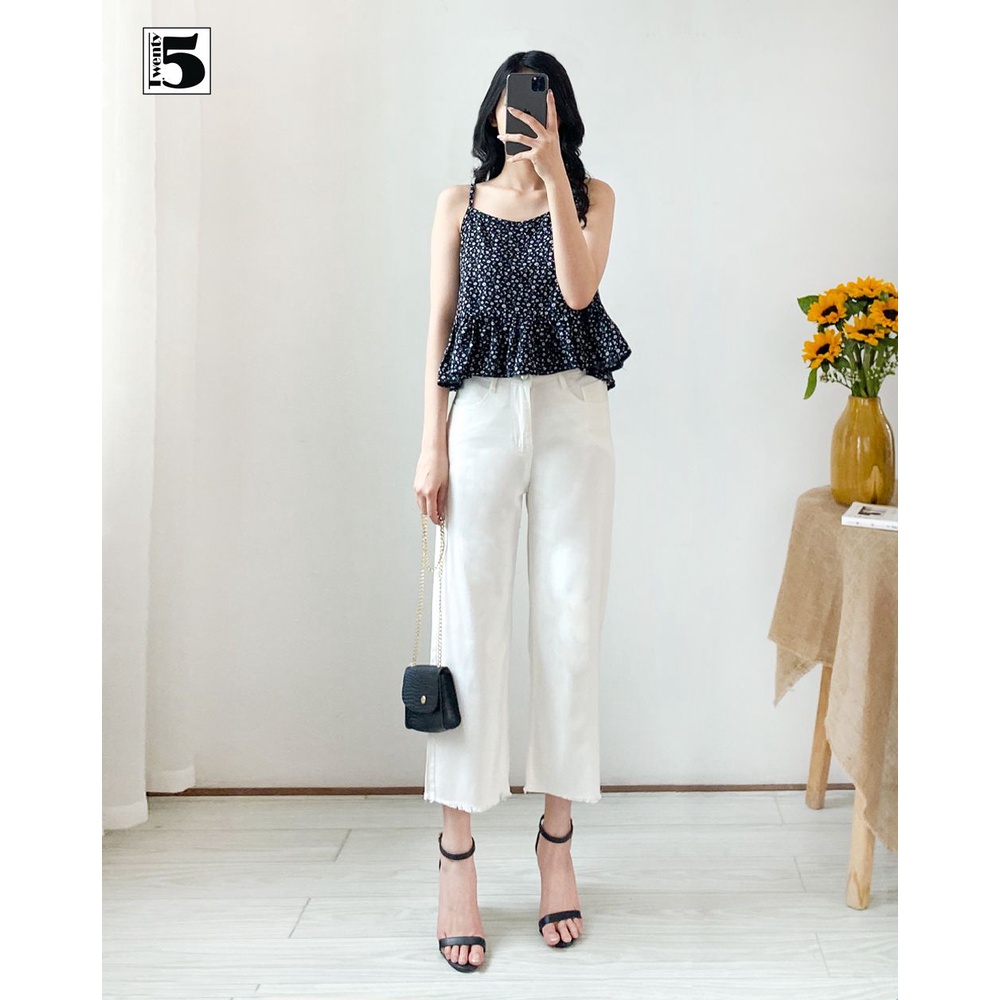 Áo hai dây nữ hoa nhí bèo nhún vạt dáng lửng Twentyfive N1044