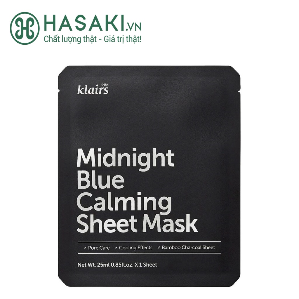 Mặt Nạ Klairs Hỗ Trợ Làm Sạch &amp; Dịu Mát Da Midnight Blue Calming Sheet Mask 25ml