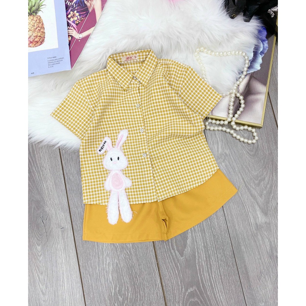 Set cặp mẹ con áo sơ mi kẻ đáp gấu quần đùi có 4 mầu XHN854