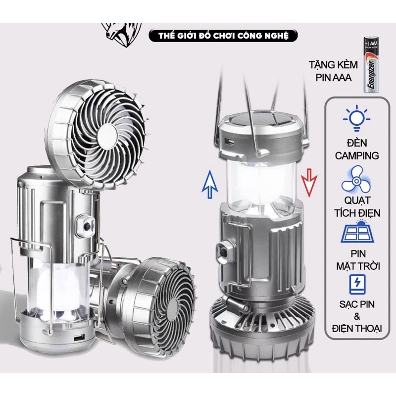 Đèn Năng Lượng Mặt Trời Kèm Quạt Cầm Tay Sử Dụng Pin Lithium Tiện Dụng có sạc điện thoại