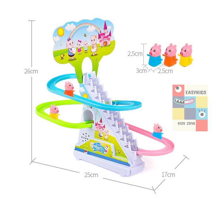 Đồ chơi heo Peppa Pig, vịt Little Duck leo cầu thang có đèn và nhạc vui nhộn cho bé