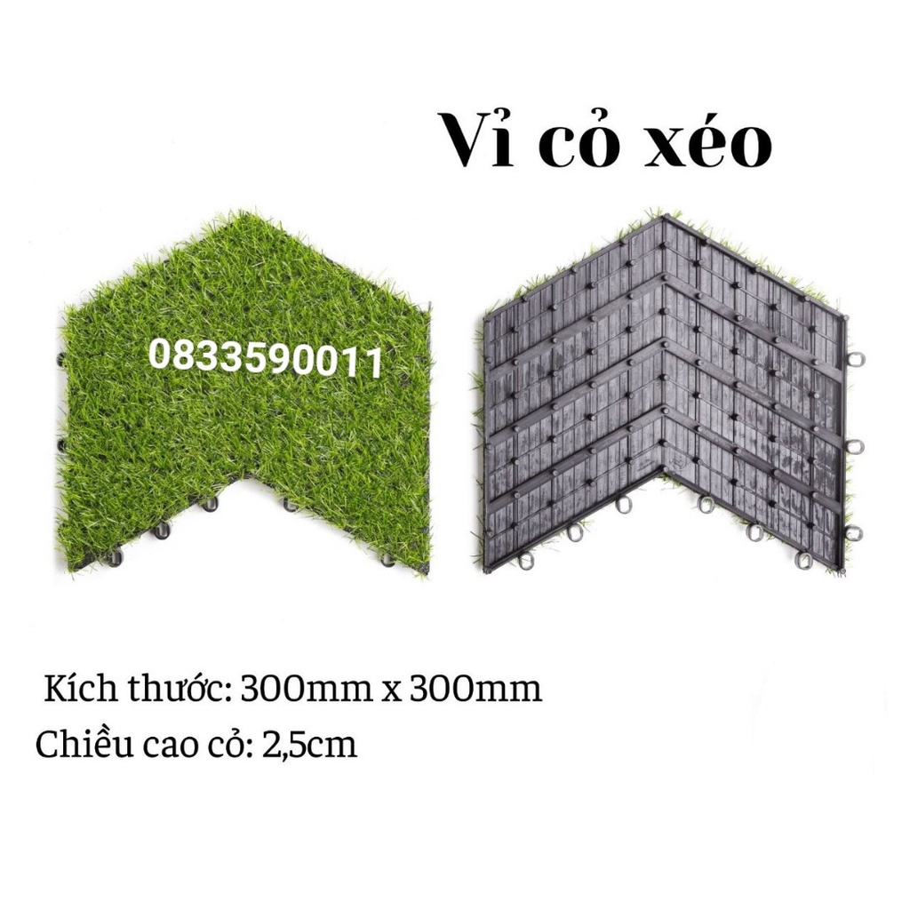 Vỉ gỗ tự nhiên kết hợp thảm cỏ lót ban công - sân vườn
