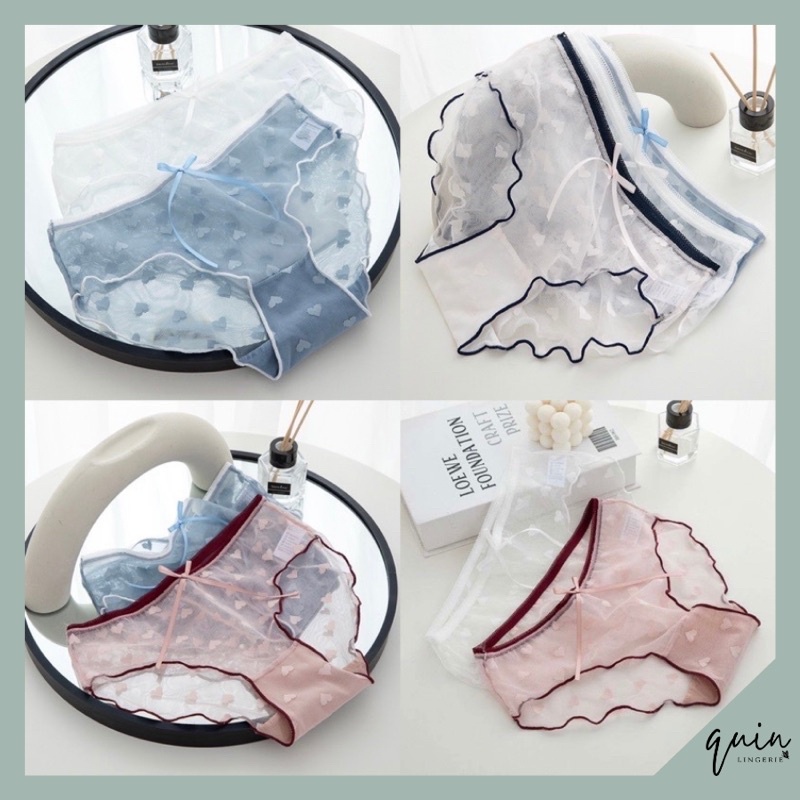 Quần lót nữ - Quần lót ren sexy viền màu phối hoạ tiết trái tim gợi cảm quyến rũ