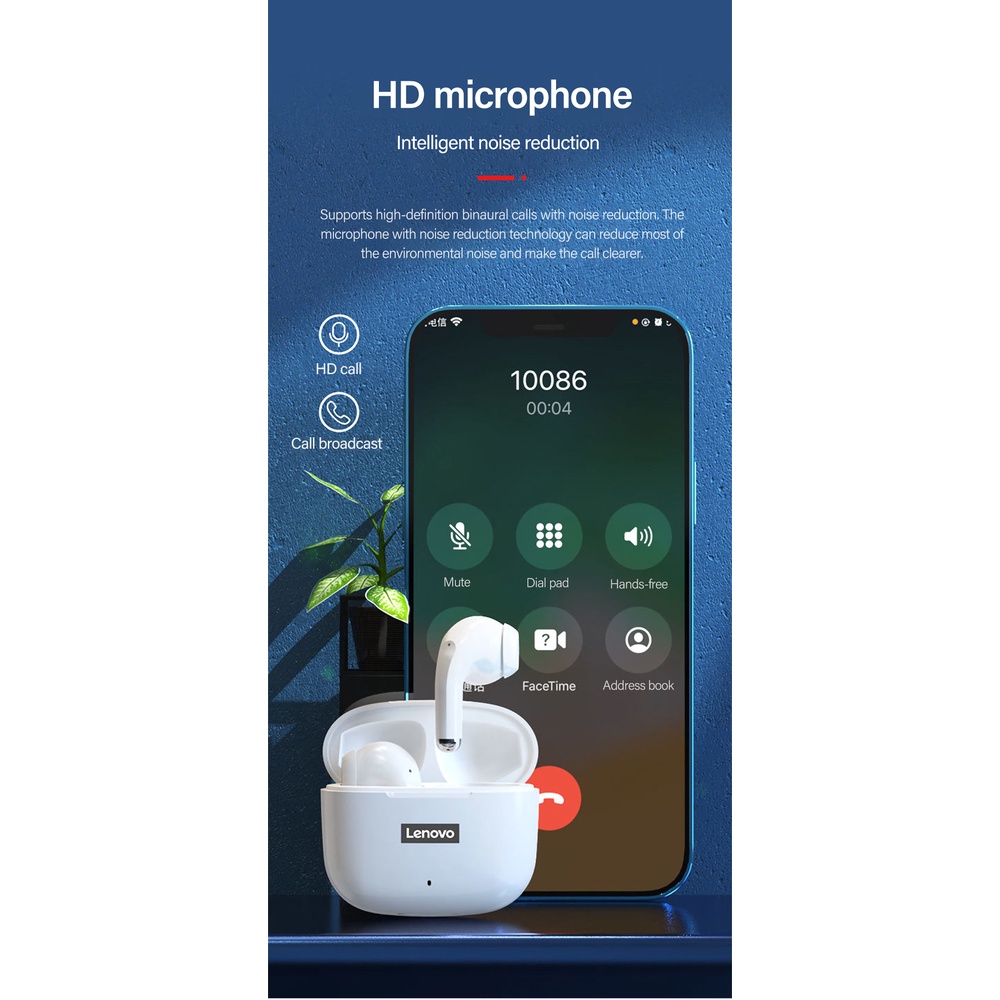 Tai nghe Bluetooth Lenovo 2022 mới bản LP40 không dây Bluetooth 5.1 tws IPX5 chống ồn điểu khiển kép TWS 300mah