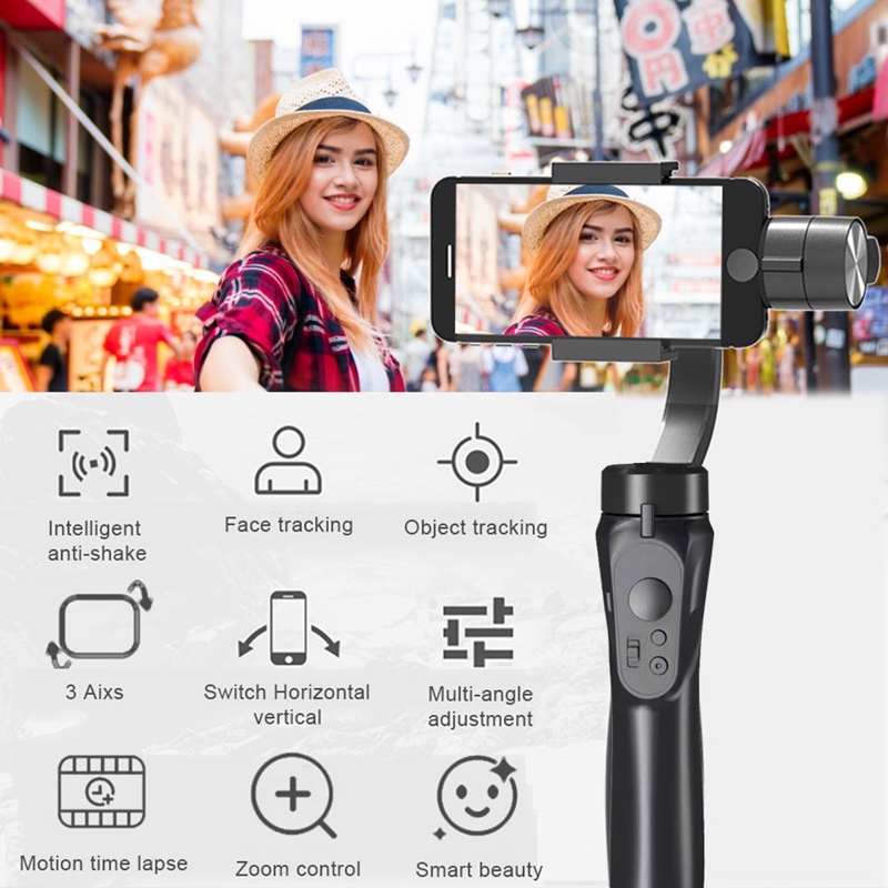 Gimbal chống rung điện thoại cho Android và IOS, 3 trục, xoay 360°, trợ lý chụp ảnh quay phim bảo hành 12 tháng F6