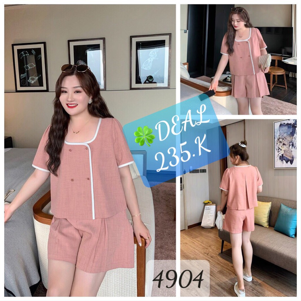 SALE Set BIG SIZE Shorts cổ vuông 4 nút, viền trắng 4904