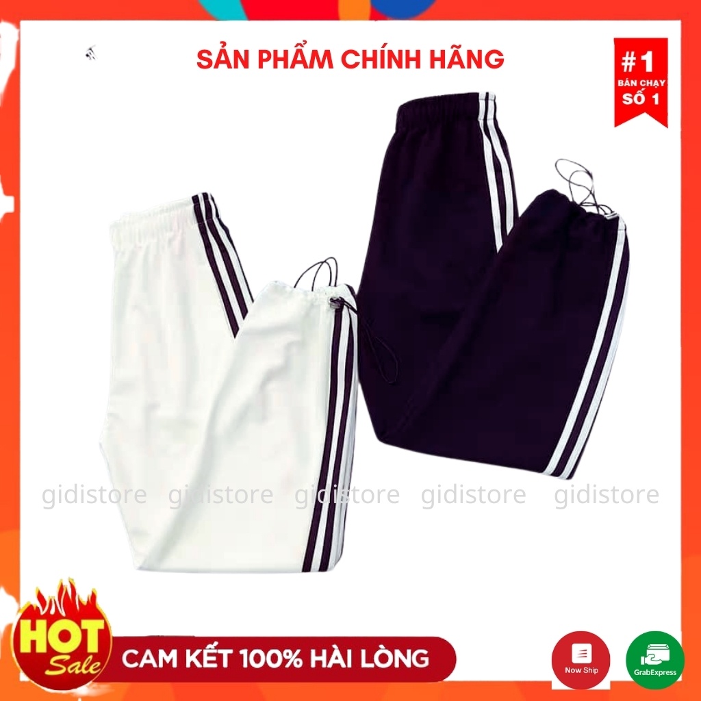 Quần Jogger thun Nam Nữ Unisex ống suông 💥 quần dài ống rộng phối 3 sọc trắng, đen có dây rút mềm mịn, không nhăn💥