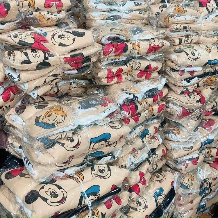 Đồ bộ bé gái nỉ bông dài tay thu đông in hình mickey disney Combo 2 bộ quần áo trẻ em