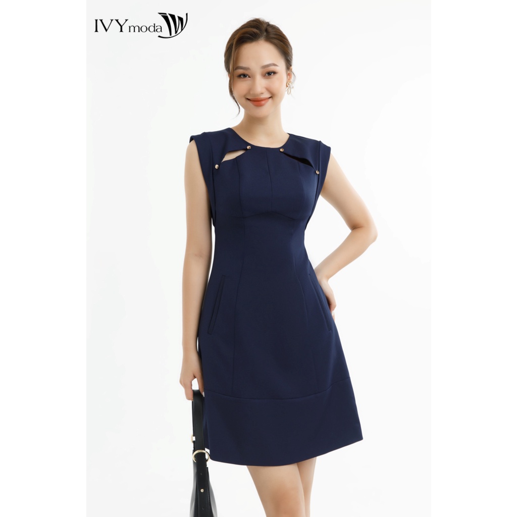 Đầm cut-out họa tiết kẻ IVY moda MS 48B9175