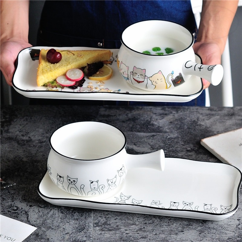 Set đựng đồ ăn sáng bằng sứ có tay cầm cao cấp Holame