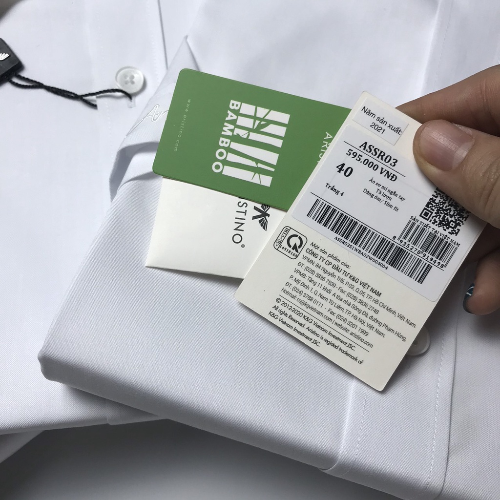 Áo sơ mi nam ngắn tay Aristino màu trắng trơn sợi tre kháng khuẩn ,dáng ôm ,tà lượn, không túi ASSR03