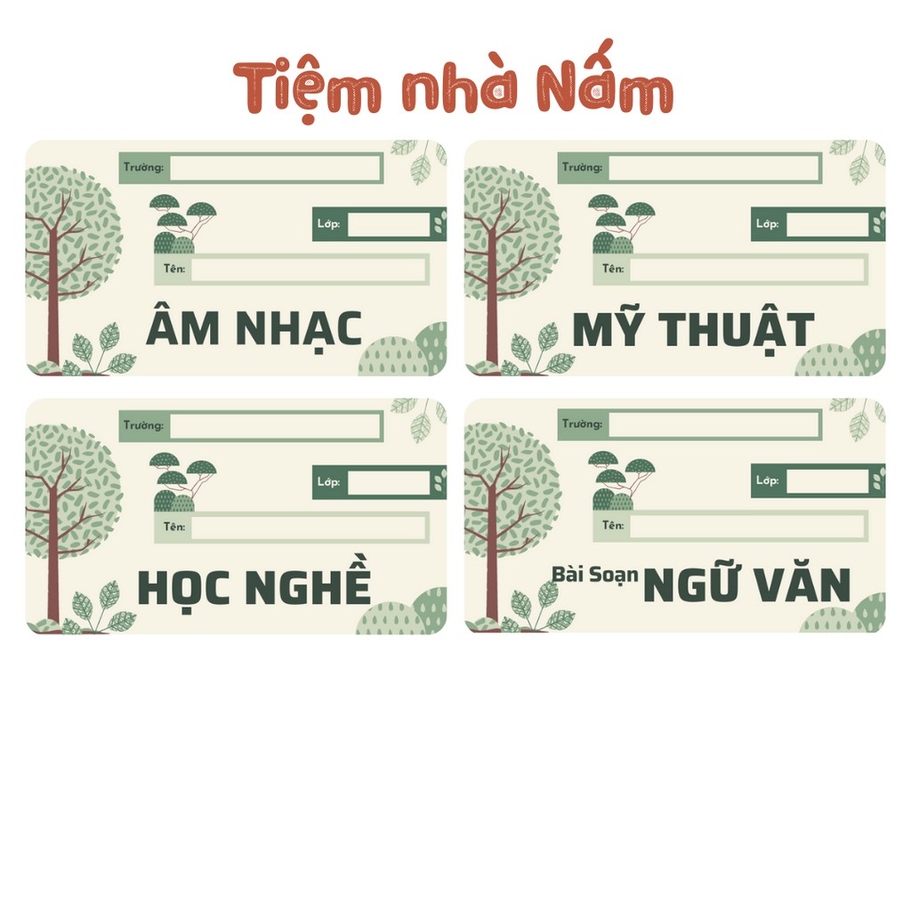 Combo Nhãn Vở Thiết Kế Theo Tên Môn Học, Cây Xanh Xanh