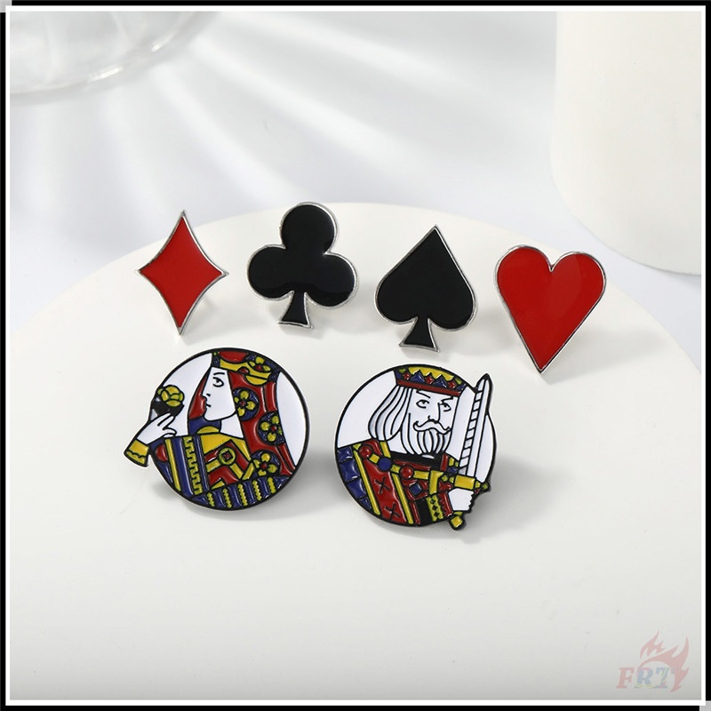 ★ Ghim Cài Áo Hình Lá Bài Tây / Spade / Club / Trái Tim / Kim Cương / Vua / Nữ Hoàng ★ 1 Huy Hiệu Gài Balo Tráng Men Hình Doodle