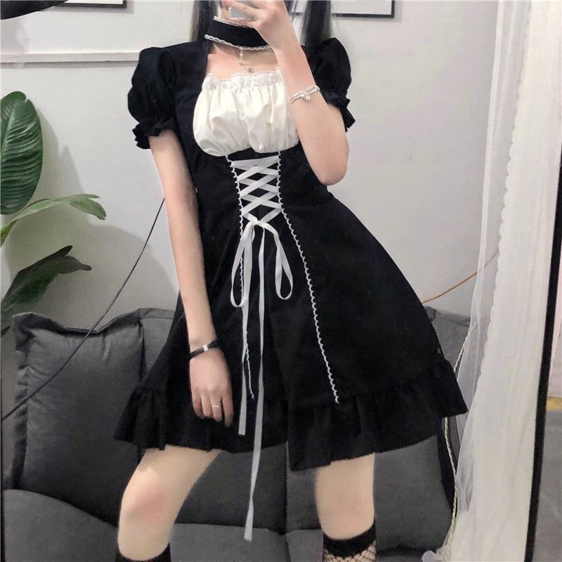 [Order] (L3) Váy đầm Gothic Lolita Lolita đan nơ dáng xòe loại đẹp màu đen