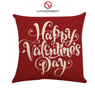 Gối trang trí chủ đề Valentine làm quà tặng 14/2, in chữ HAPPY VALENTINE DAY, kích thước 45x45cm (vỏ gối + ruột gối)