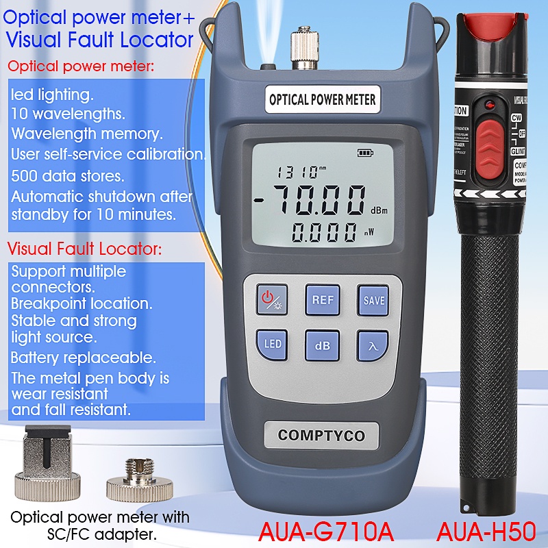 Máy đo công suất sợi quang -70 ~ 10dBm / - 50 Bộ định vị lỗi tầm nhìn 26dBm Kết hợp bút kiểm tra máy đo sợi quang 50km