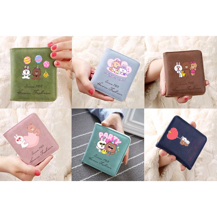 Ví gấu brown thỏ cony vịt sally da lộn dạng ngắn VLNI6 bóp cầm tay bóp cầm tay kiểu